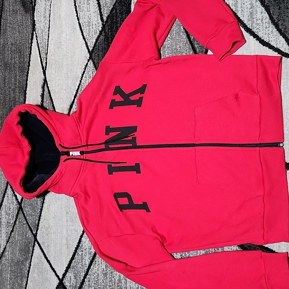 VS PINK RED 2018 MOCK-NECK FAUX-FUR LINED HOODIE SWEATSHIRT FULL-ZIP JACKET